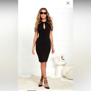 Lulu's Mixologist Black Bodycon Midi Dress - size SMALL
